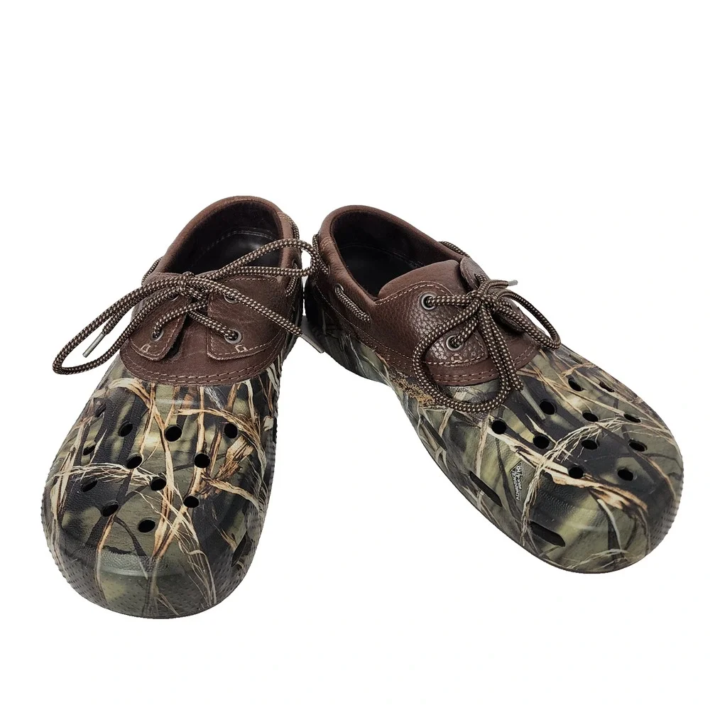 Crocs Mens Camo Leather Islander Pitcrew Sport Clogs Advantage Max 4 HD Size 11